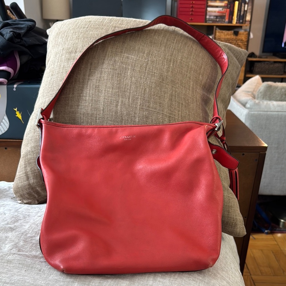 Coach Red Leather Slouchy Shoulder Bag